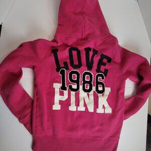 Victoria's Secret LOVE 1986 PINK Hoodie Women's Medium Pink Hooded Sweatshirt